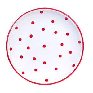 Desszertes tányér, fehér-piros pöttyös