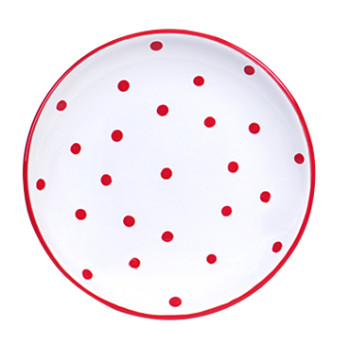 Desszertes tányér, fehér-piros pöttyös