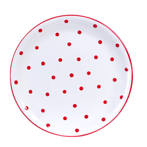 Lapos tányér, fehér-piros pöttyös