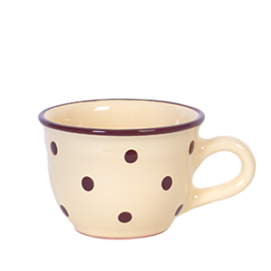 Cappuccino-teás csésze 2,5 dl, krém-csoki pöttyös