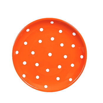 Desszertes tányér, narancssárga-fehér pöttyös