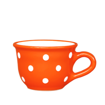 Cappuccino-teás csésze 2,5 dl, narancs-fehér pöttyös