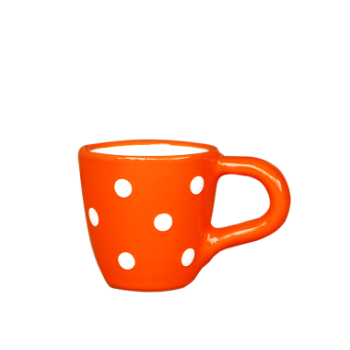 Kávés csésze narancs-fehér pöttyös