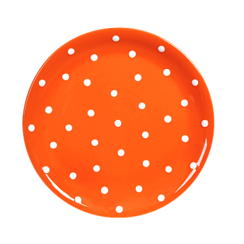 Lapos tányér, narancs-fehér pöttyös