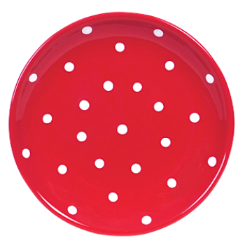 Desszertes tányér, piros-fehér pöttyös