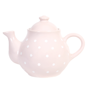 Teás kanna, pasztell rózsaszín-fehér pöttyös
