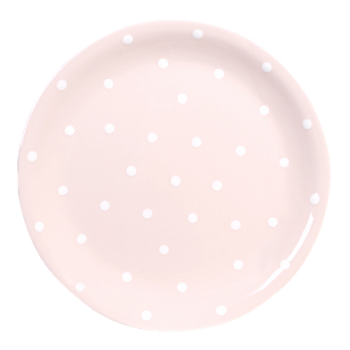 Lapos tányér, pasztell rózsaszín-fehér pöttyös
