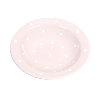 Mélytányér, pasztell rózsaszín-fehér pöttyös