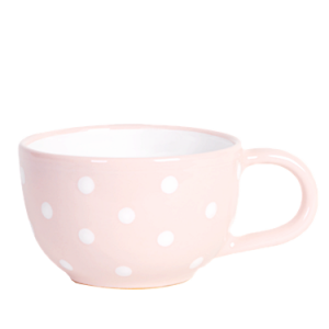 Teás csésze 3,8 dl,pasztell rózsaszín-fehér pöttyös