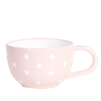 Teás csésze 3,8 dl,pasztell rózsaszín-fehér pöttyös