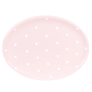 Ovális tálaló, pasztell rózsaszin-fehér pöttyös