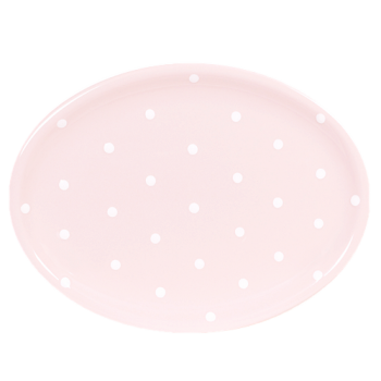 Ovális tálaló, pasztell rózsaszin-fehér pöttyös