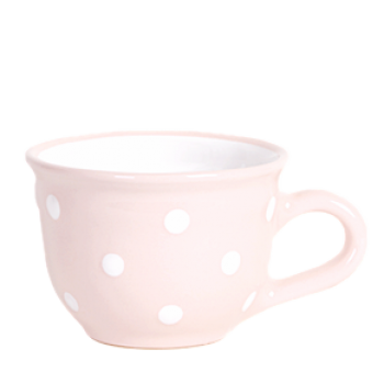 Cappuccino-teás csésze 2,5 dl, pasztell rózsaszín-fehér pöttyös