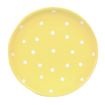 Lapos tányér, pasztell sárga-fehér pöttyös