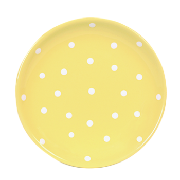 Desszertes tányér, pasztell sárga-fehér pöttyös