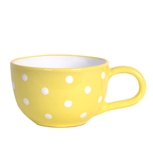 Teás csésze 3,8 dl, pasztell sárga-fehér pöttyös