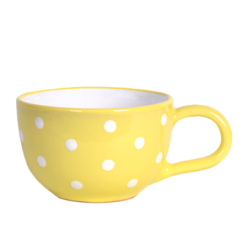 Teás csésze 3,8 dl, pasztell sárga-fehér pöttyös