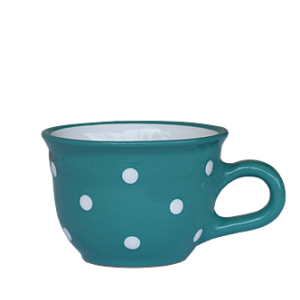 Cappuccino-teás csésze 2,5 dl sötét türkiz-fehér pöttyös