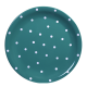 Lapos tányér, sötét türkiz-fehér pöttyös