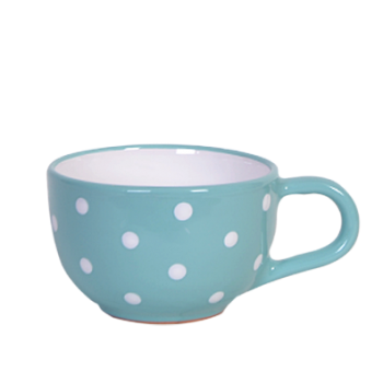 Teás csésze 3,8 dl, pasztell türkiz-fehér pöttyös