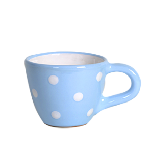Kávés csésze pasztell kék-fehér pötty