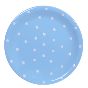 Lapos tányér, pasztell kék-fehér pöttyös